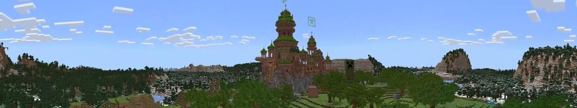 Panorama of the Minecraft Bedrock Marketplace product Creeper Castle created by Odyssey Builds.