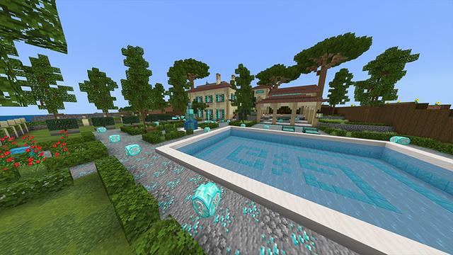 Screenshot of the Minecraft Bedrock Marketplace product Diamond Lucky Blocks created by Odyssey Builds.