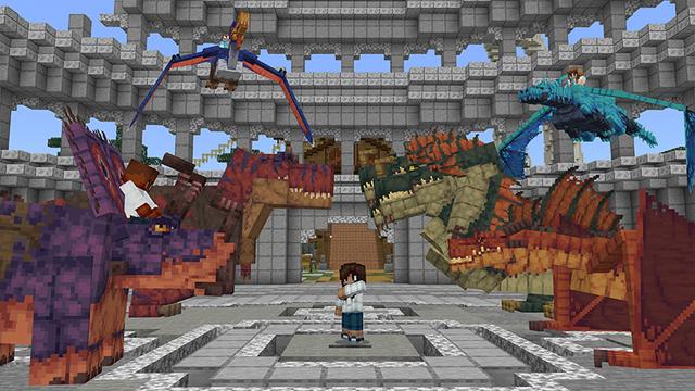 Screenshot of the Minecraft Bedrock Marketplace product Dinosaurs VS Dragons created by Odyssey Builds.