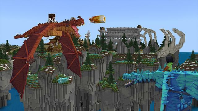 Screenshot of the Minecraft Bedrock Marketplace product Dinosaurs VS Dragons created by Odyssey Builds.