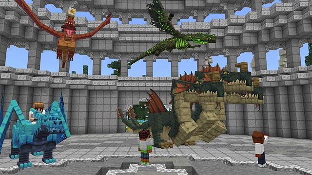 Screenshot of the Minecraft Bedrock Marketplace product Dinosaurs VS Dragons created by Odyssey Builds.