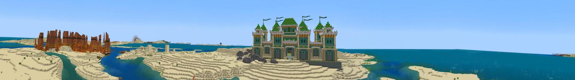 Panorama of the Minecraft Bedrock Marketplace product Emerald Castle created by Odyssey Builds.