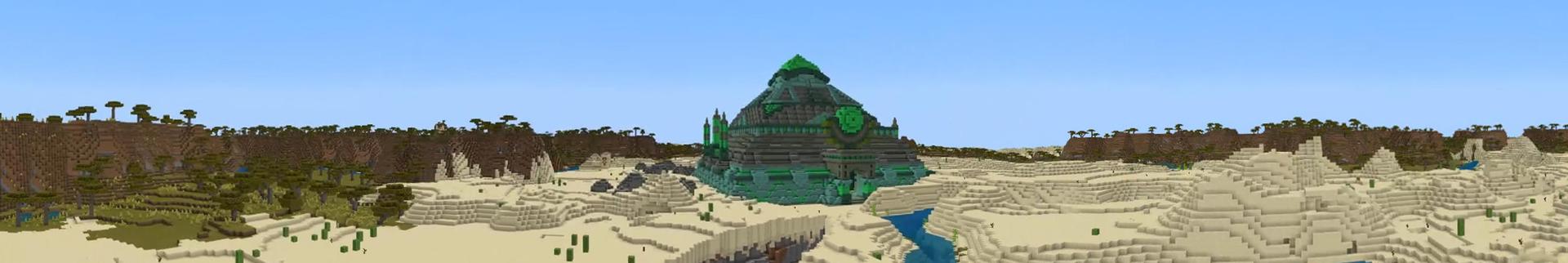 Panorama of the Minecraft Bedrock Marketplace product Emerald Pyramid created by Odyssey Builds.