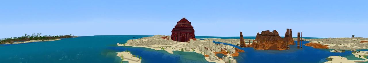 Panorama of the Minecraft Bedrock Marketplace product Fire Pyramid created by Odyssey Builds.