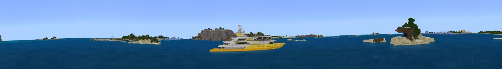 Panorama of the Minecraft Bedrock Marketplace product Golden Yacht created by Odyssey Builds.
