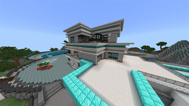 Screenshot of the Minecraft Bedrock Marketplace product Modern Diamond Mansion created by Odyssey Builds.