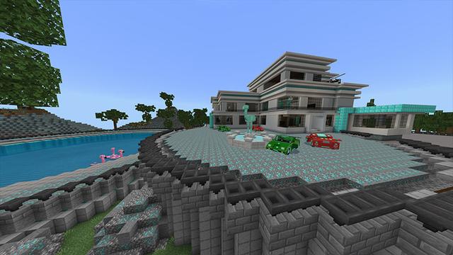 Screenshot of the Minecraft Bedrock Marketplace product Modern Diamond Mansion created by Odyssey Builds.