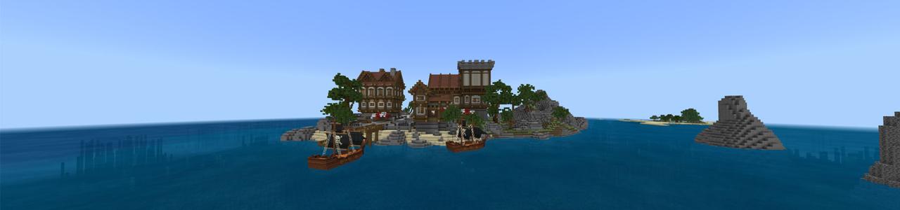 Panorama of the Minecraft Bedrock Marketplace product Pirate Isle created by Odyssey Builds.