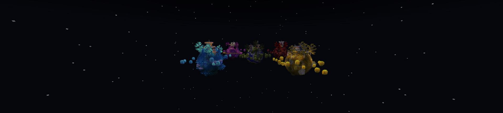Panorama of the Minecraft Bedrock Marketplace product Skyblock Planets created by Odyssey Builds.