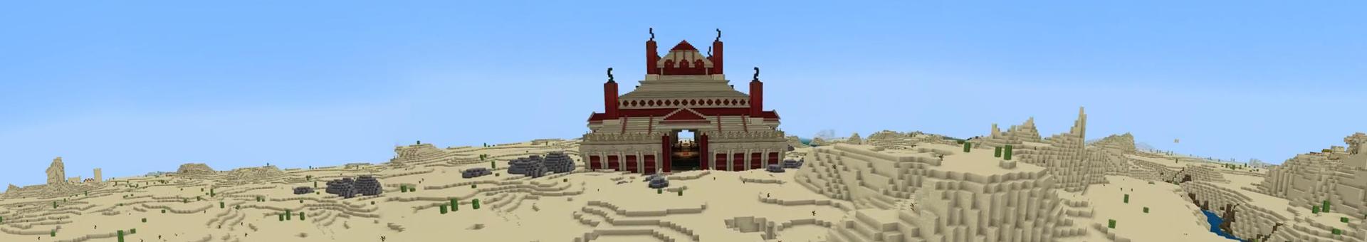 Panorama of the Minecraft Bedrock Marketplace product TNT Pyramid created by Odyssey Builds.