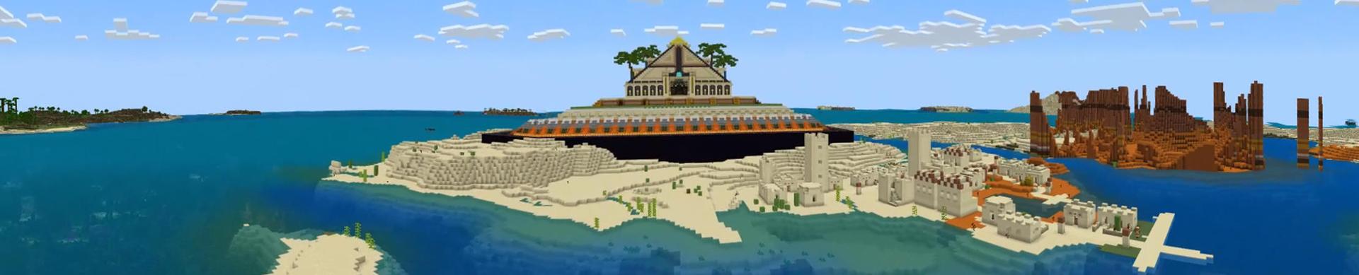 Panorama of the Minecraft Bedrock Marketplace product World's Safest Pyramid created by Odyssey Builds.