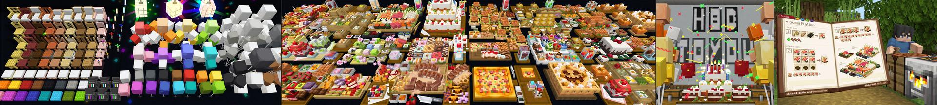 Panorama of the Minecraft Bedrock Marketplace product Celebration Food Add-On created by Overtales Studio.