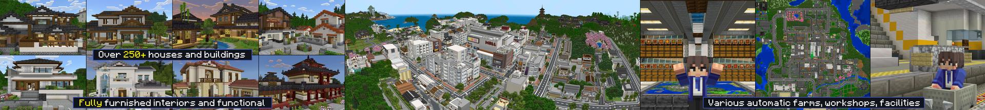 Panorama of the Minecraft Bedrock Marketplace product Ciudad moderna created by Overtales Studio.