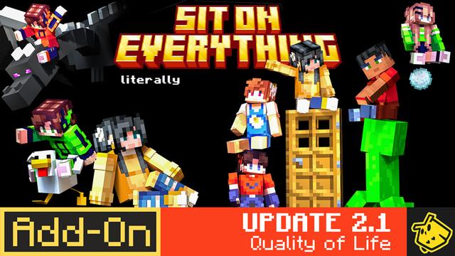 Thumbnail of the Minecraft Bedrock Marketplace product Sit On Everything Add-on created by Owls Cubed.