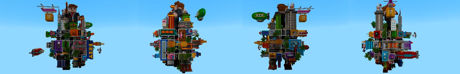 Panorama of the Minecraft Bedrock Marketplace product Skyblock Cube City created by Owls Cubed.