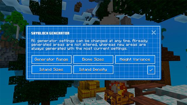 Screenshot of the Minecraft Bedrock Marketplace product Skyblock Generator created by Panascais.