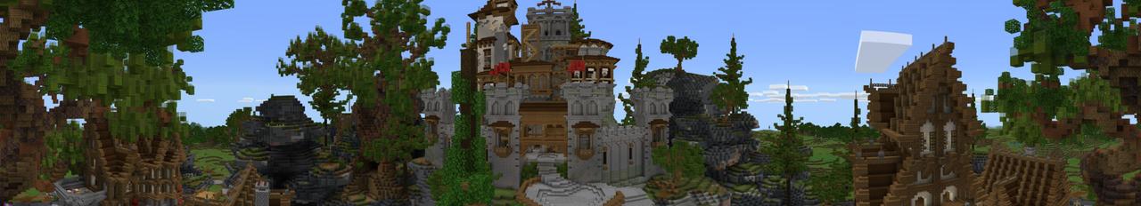 Panorama of the Minecraft Bedrock Marketplace product Castle Ville created by Pathway Studios.