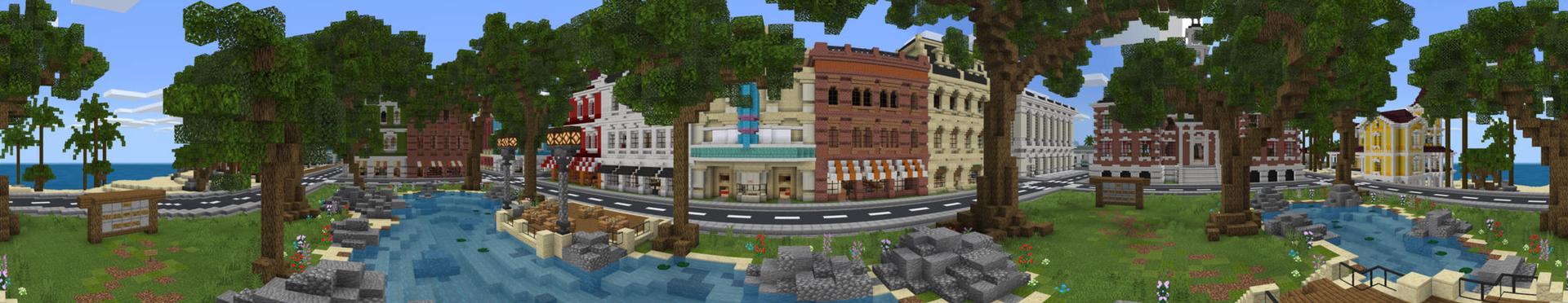 Panorama of the Minecraft Bedrock Marketplace product Coastal Builder created by Pathway Studios.