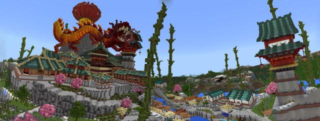 Panorama of the Minecraft Bedrock Marketplace product Dragon's Shadow created by Pathway Studios.