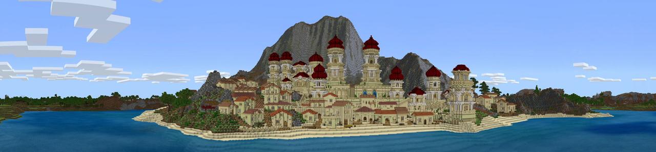 Panorama of the Minecraft Bedrock Marketplace product Konara Island created by Pathway Studios.