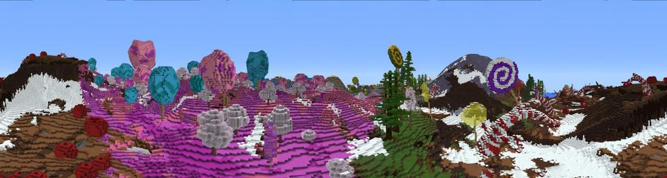 Panorama of the Minecraft Bedrock Marketplace product Mystery Lands: Sweet Candy created by Pathway Studios.