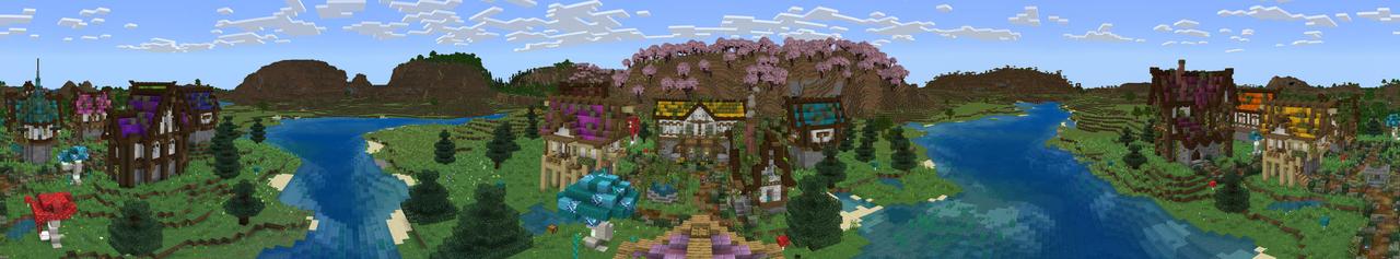 Panorama of the Minecraft Bedrock Marketplace product Mystical Village created by Pathway Studios.