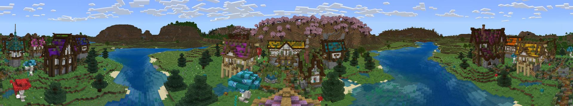Panorama of the Minecraft Bedrock Marketplace product Mystical Village created by Pathway Studios.