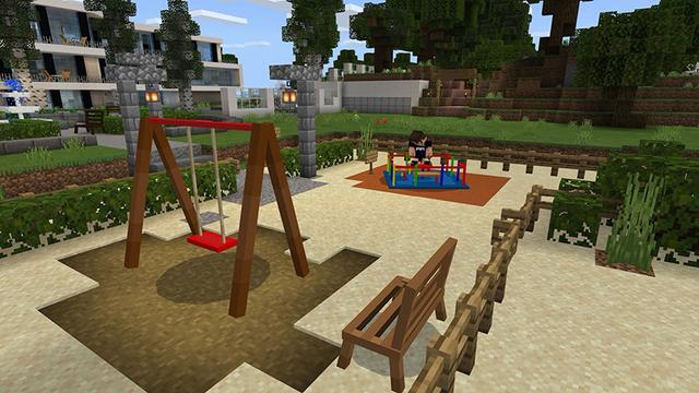 Screenshot of the Minecraft Bedrock Marketplace product Outdoor Furniture created by Pathway Studios.