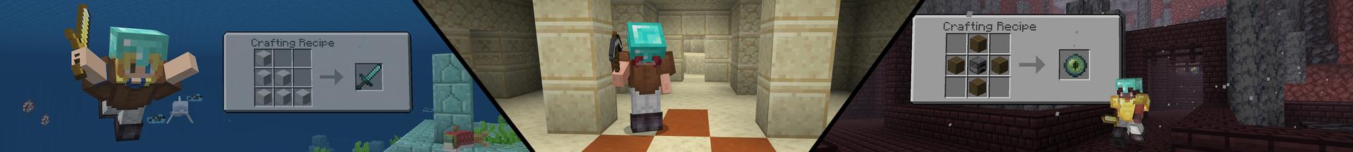 Panorama of the Minecraft Bedrock Marketplace product Randomized Crafting created by Pathway Studios.