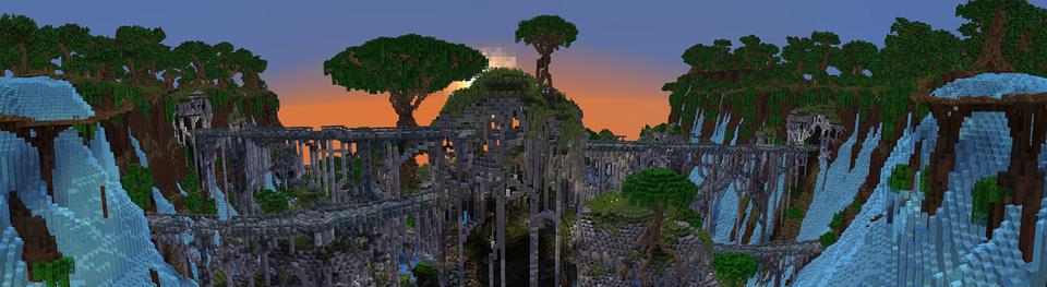 Panorama of the Minecraft Bedrock Marketplace product Sacred Falls created by Pathway Studios.