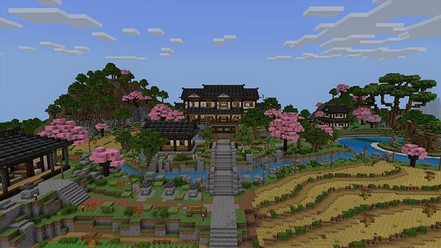 Screenshot of the Minecraft Bedrock Marketplace product Sakura Land created by Pathway Studios.