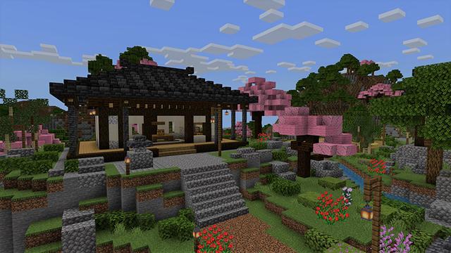 Screenshot of the Minecraft Bedrock Marketplace product Sakura Land created by Pathway Studios.