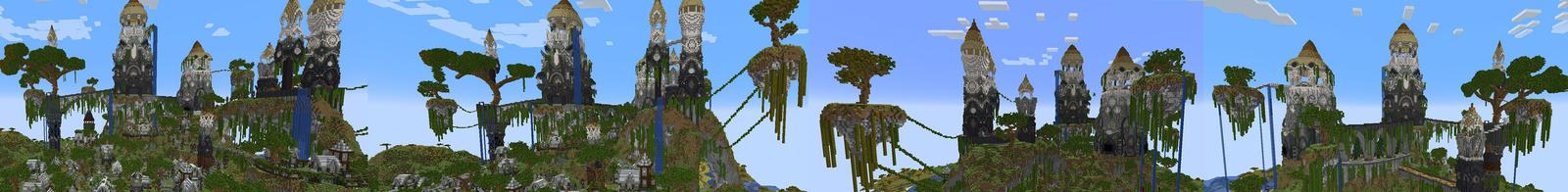 Panorama of the Minecraft Bedrock Marketplace product Waterfall Keep created by Pathway Studios.