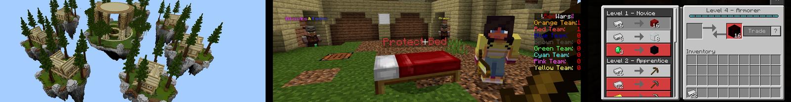 Panorama of the Minecraft Bedrock Marketplace product BED WARS created by Pickaxe Studios.