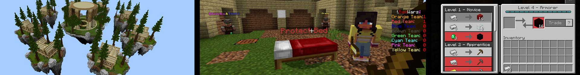 Panorama of the Minecraft Bedrock Marketplace product BED WARS created by Pickaxe Studios.