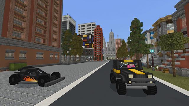 Screenshot of the Minecraft Bedrock Marketplace product Cars City! created by Pickaxe Studios.