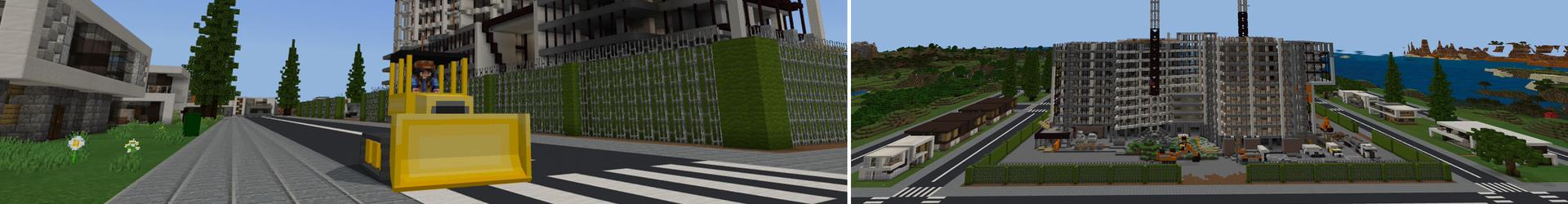 Panorama of the Minecraft Bedrock Marketplace product Construction World created by Pickaxe Studios.