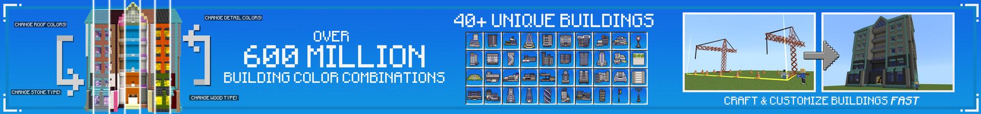 Panorama of the Minecraft Bedrock Marketplace product CRAFTABLE CITY Add-On created by Pickaxe Studios.