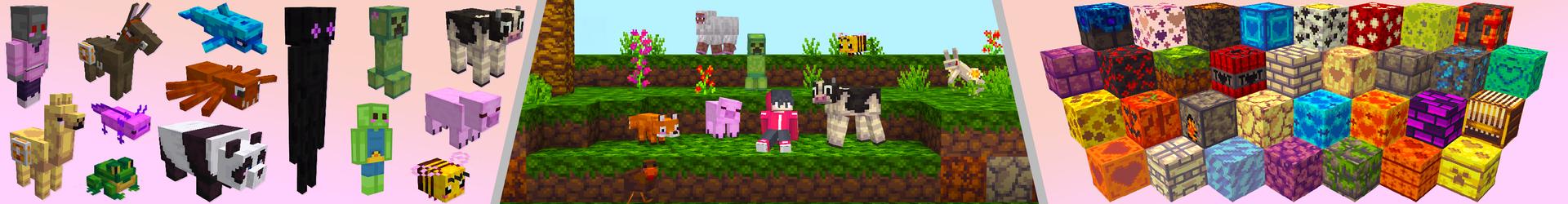 Panorama of the Minecraft Bedrock Marketplace product CUTE Texture Pack created by Pickaxe Studios.