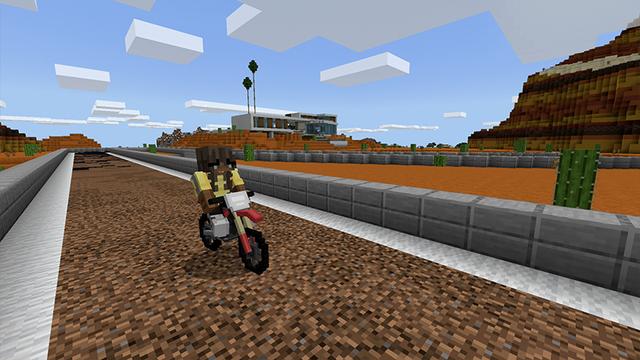 Screenshot of the Minecraft Bedrock Marketplace product DIRT BIKE World created by Pickaxe Studios.