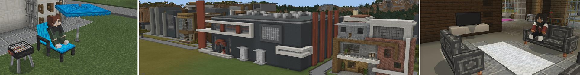 Panorama of the Minecraft Bedrock Marketplace product FURNITURE Roleplay World created by Pickaxe Studios.