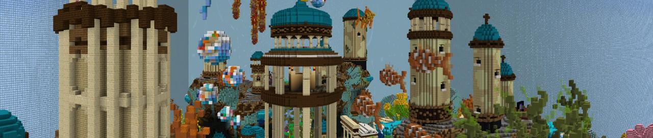 Panorama of the Minecraft Bedrock Marketplace product Giant Fish Tank Skyblock created by Pickaxe Studios.