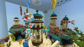 Screenshot of the Minecraft Bedrock Marketplace product Giant Fish Tank Skyblock created by Pickaxe Studios.