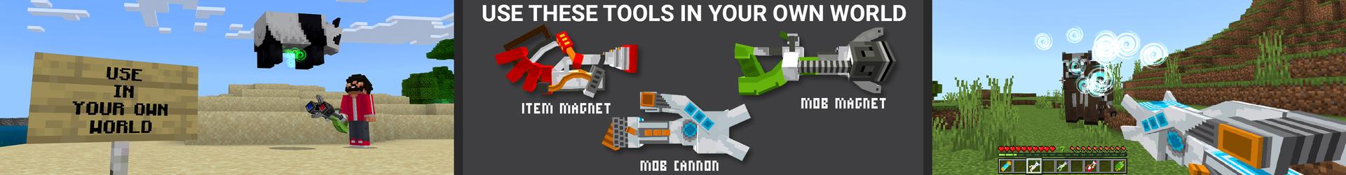 Panorama of the Minecraft Bedrock Marketplace product GRAVITY WEAPONS Add-On created by Pickaxe Studios.