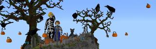 Panorama of the Minecraft Bedrock Marketplace product Halloween: Pumpkin Skyblock created by Pickaxe Studios.