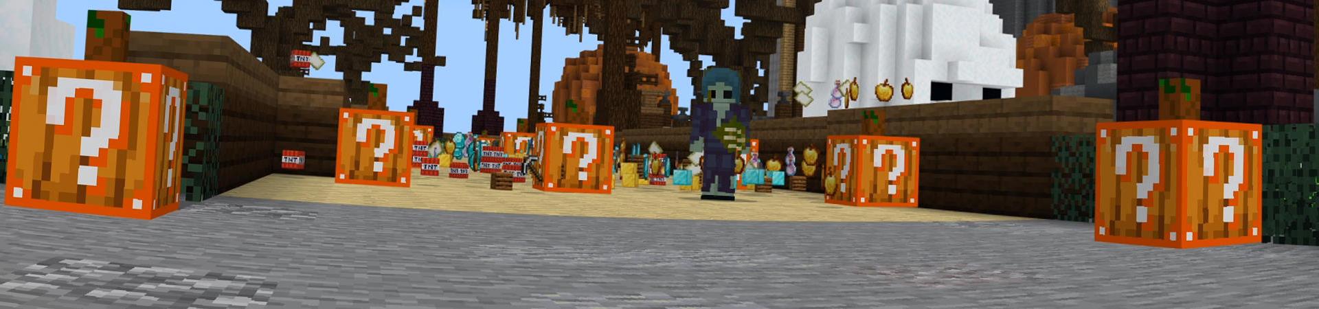Panorama of the Minecraft Bedrock Marketplace product Halloween Trick or Treat Block created by Pickaxe Studios.