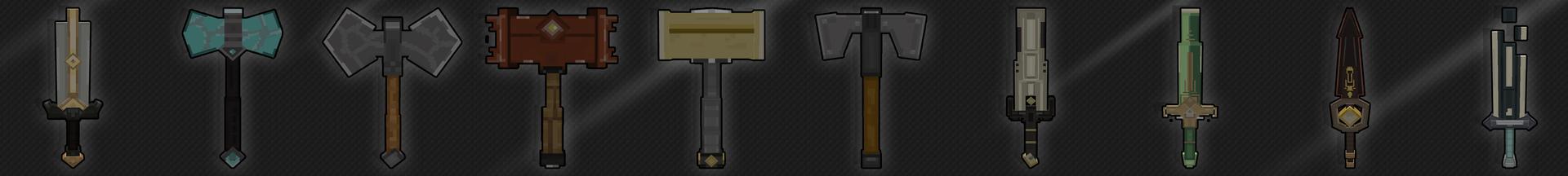 Panorama of the Minecraft Bedrock Marketplace product Legendary Weapons Skyblock created by Pickaxe Studios.