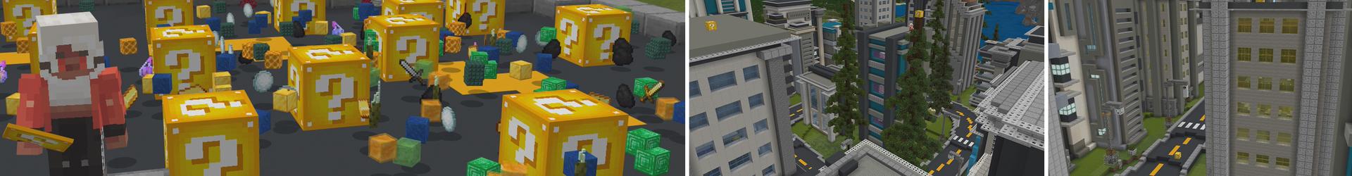 Panorama of the Minecraft Bedrock Marketplace product Lucky Block City created by Pickaxe Studios.
