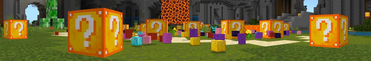 Panorama of the Minecraft Bedrock Marketplace product LUCKY BLOCKS: SURVIVAL! created by Pickaxe Studios.
