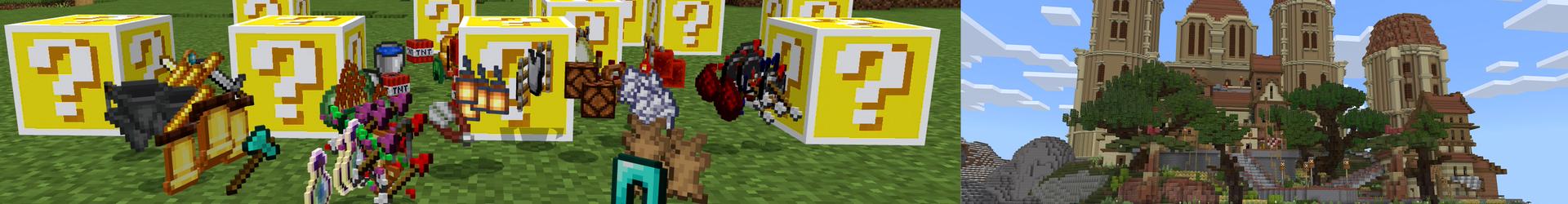 Panorama of the Minecraft Bedrock Marketplace product Lucky Blocks World! created by Pickaxe Studios.